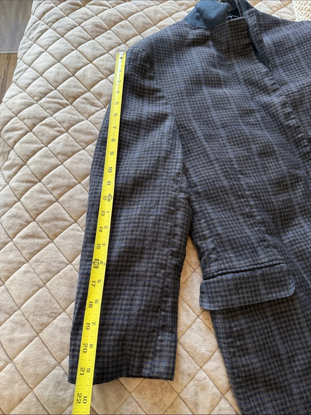 Men's Grey Blue Plaid Two-Button Blazer